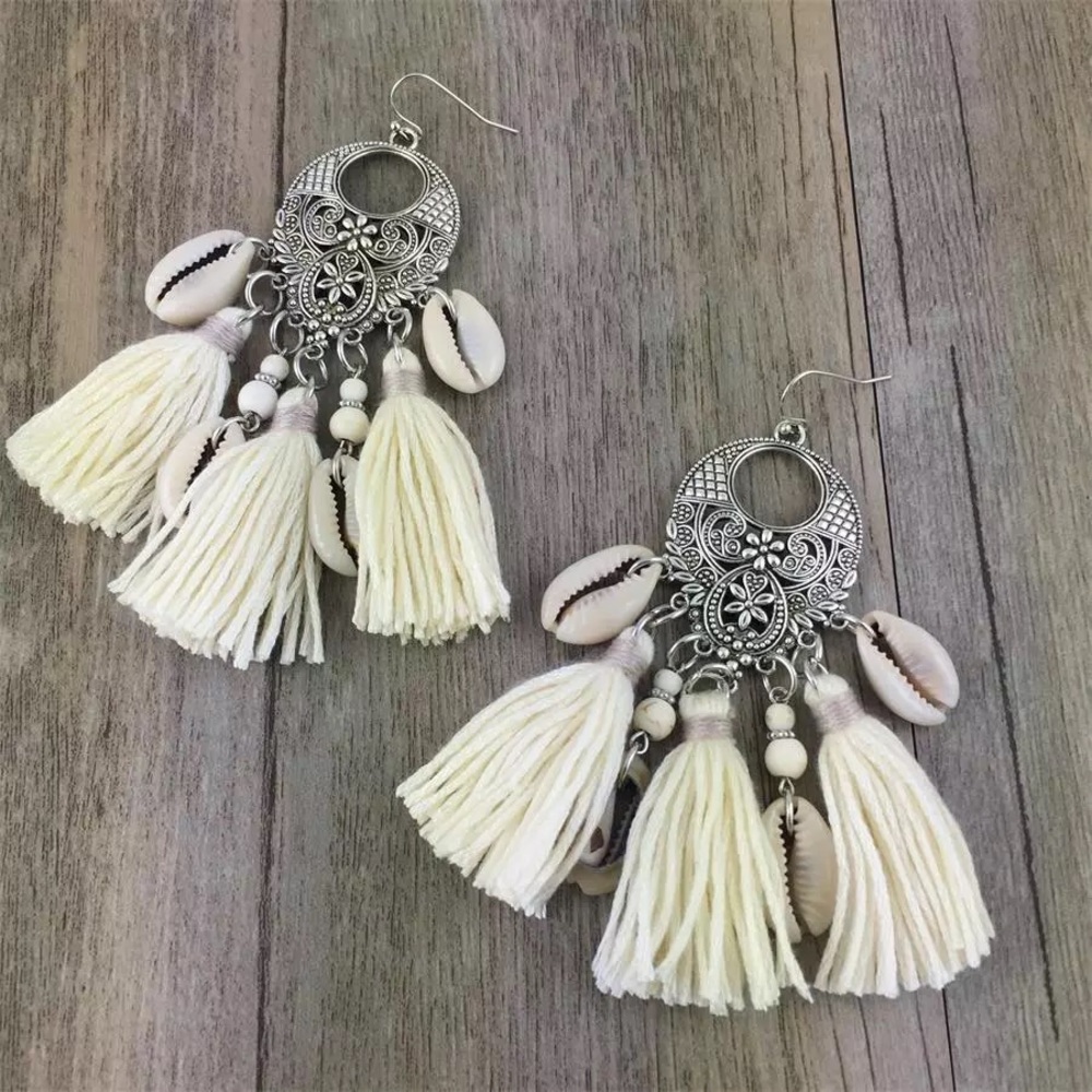 Cowrie Shell Tassel Boho Earrings